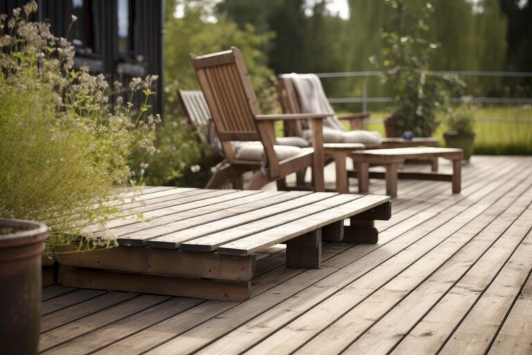Veranda wooden chairs table. Generate Ai